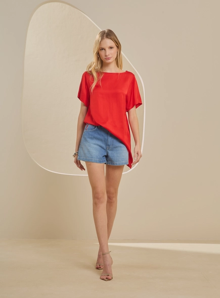 Short Jeans Amplo Cintura Alta Lavagem Clara Sofia