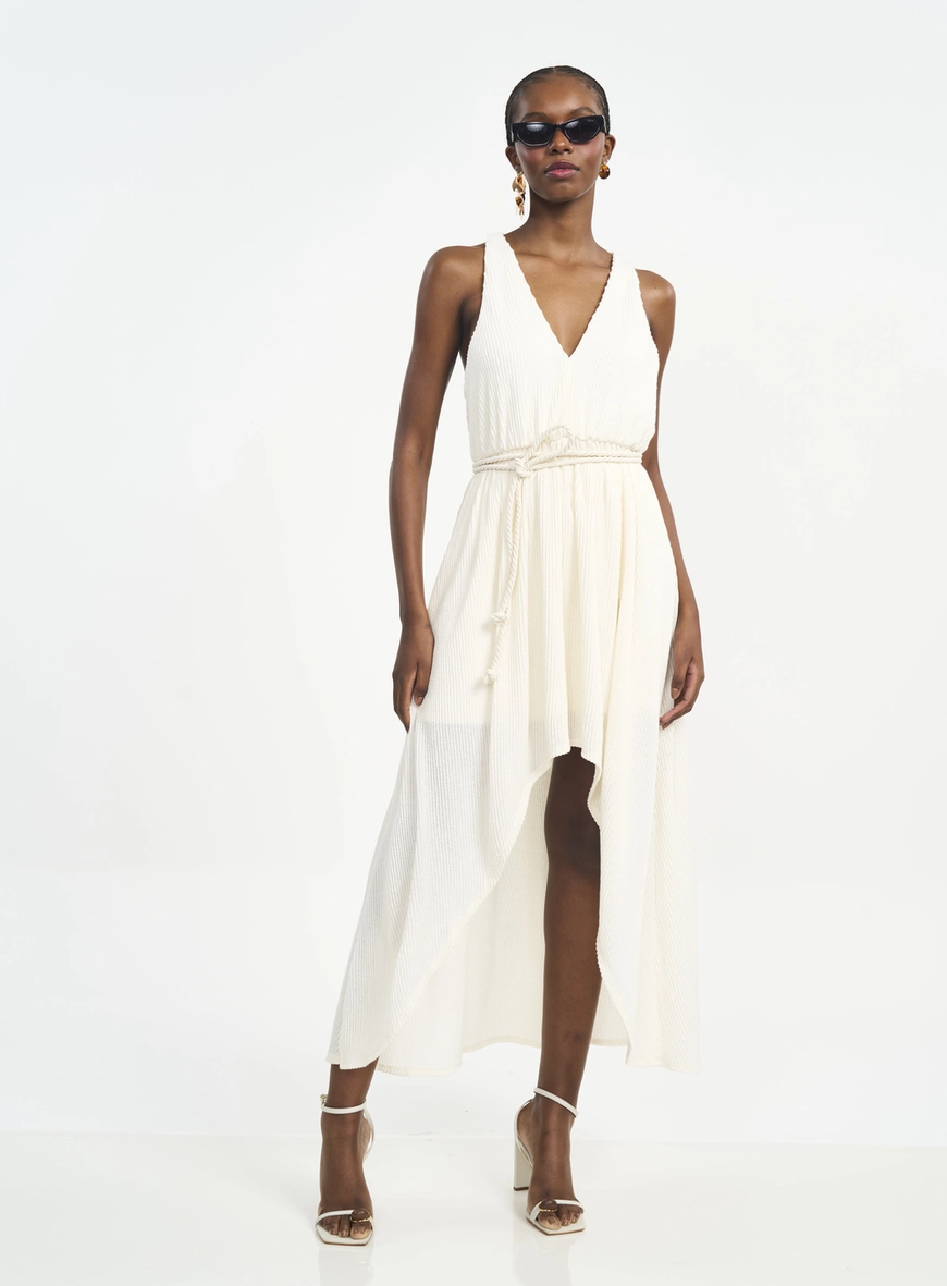 Vestido Longo Mullet Com Decote V E Amarração