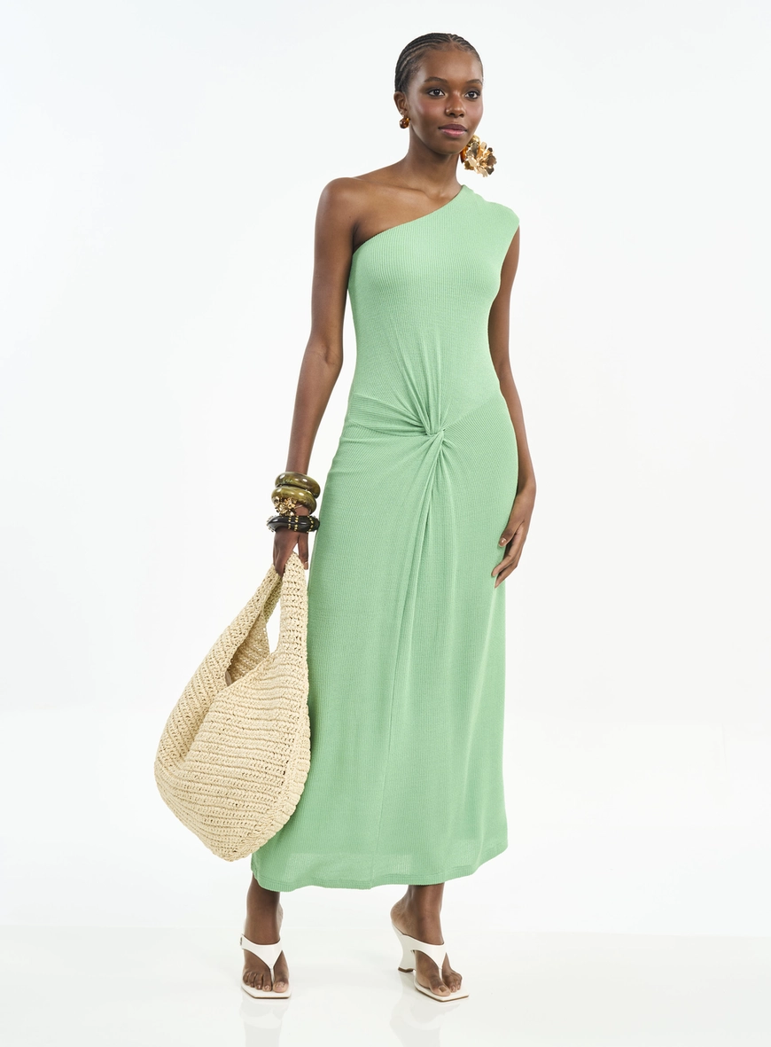 Vestido Midi Um Ombro Só Com Torção