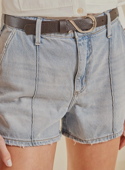 Short Jeans Feminino Alfaiataria Com Cinto