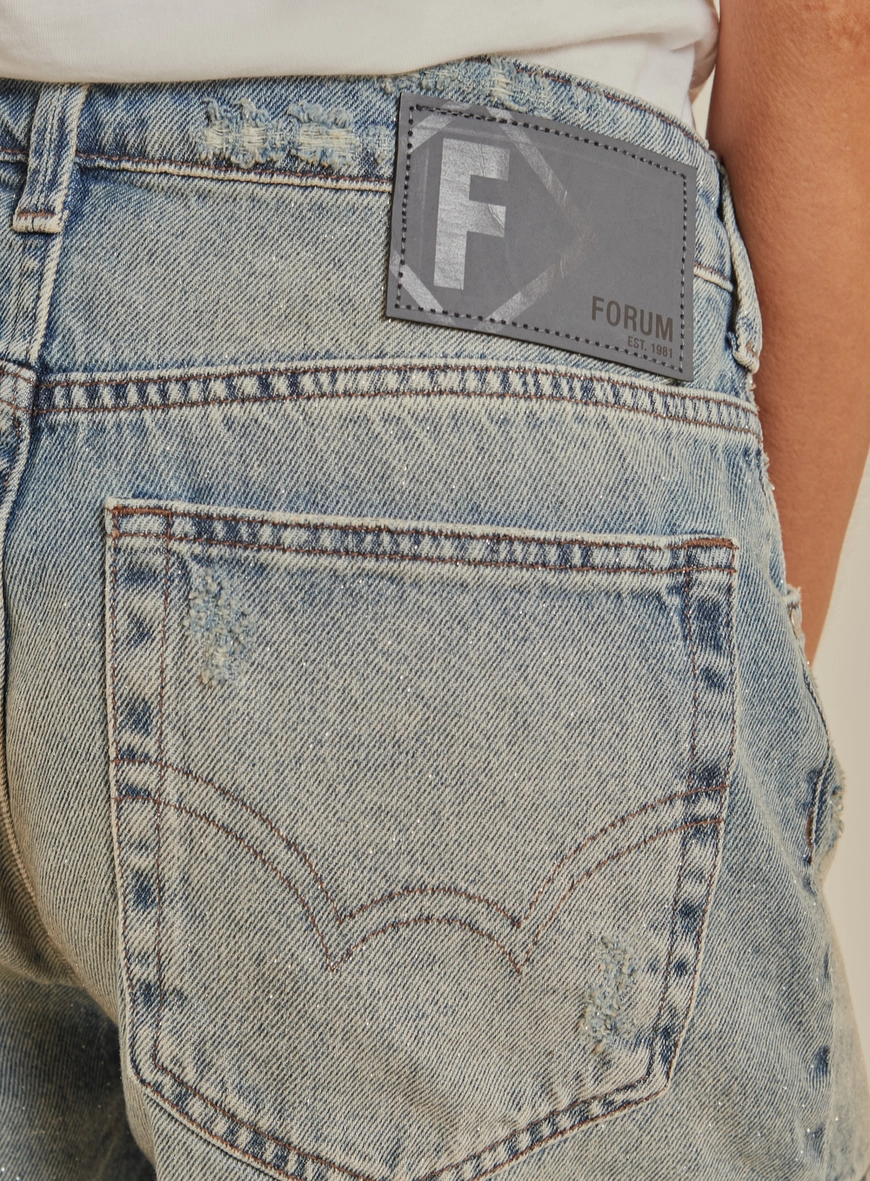 Short Jeans Curto Amplo Estonado - Ayla Índigo 4