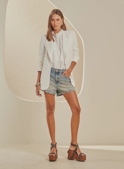 Short Jeans Curto Amplo Estonado - Ayla