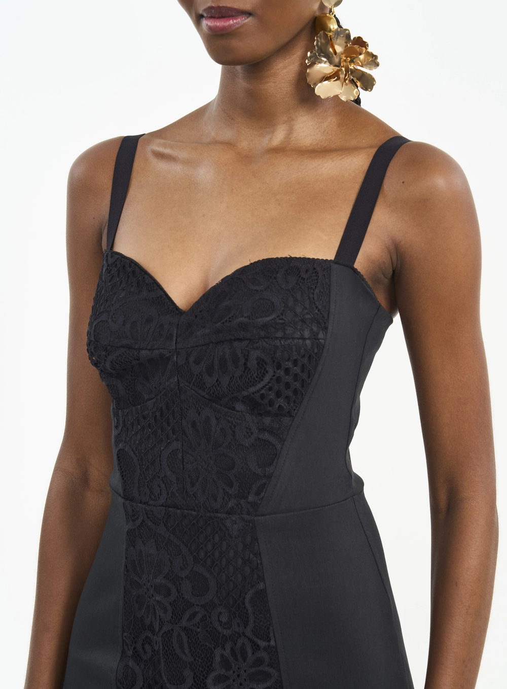 Vestido Curto Com Renda E Alças Preto