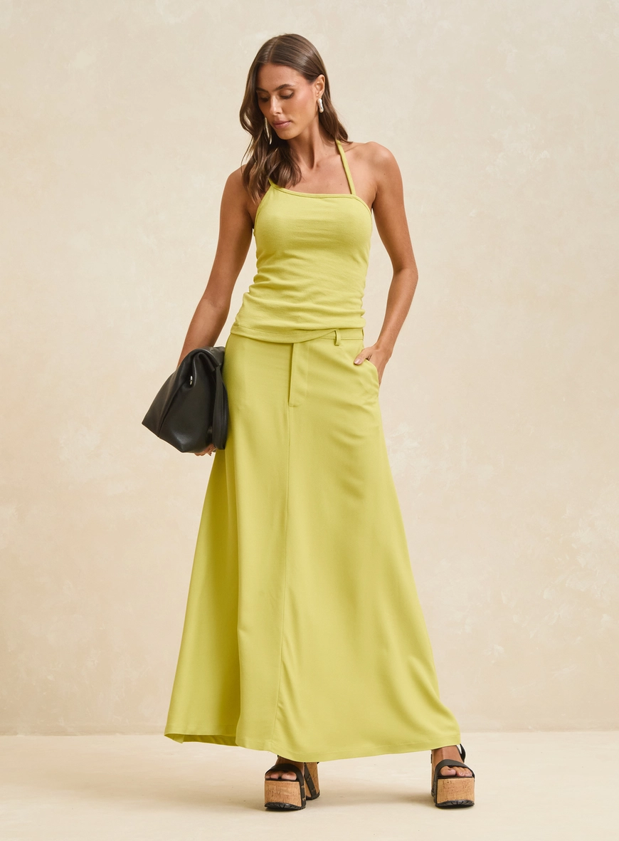 Saia Maxi Midi Alfaiataria Evasê Verde
