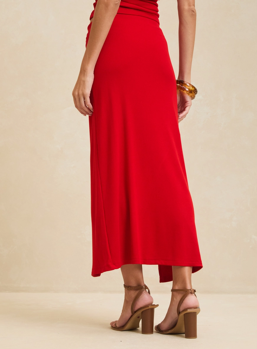 Saia Midi De Malha Com Amarração Vermelho 2