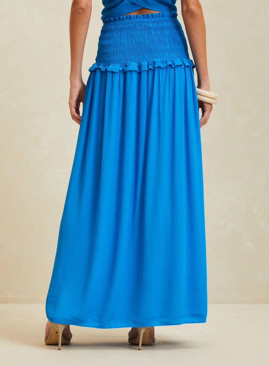 Saia Maxi Midi Ampla Com Lastex Azul