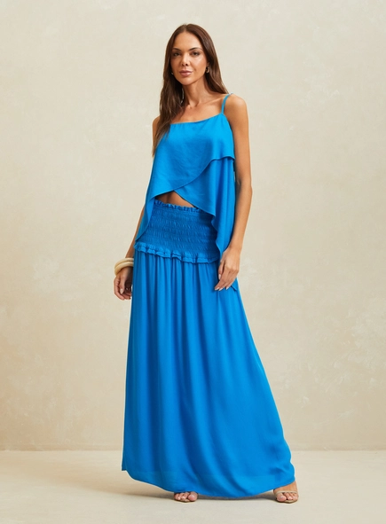 Saia Maxi Midi Ampla Com Lastex