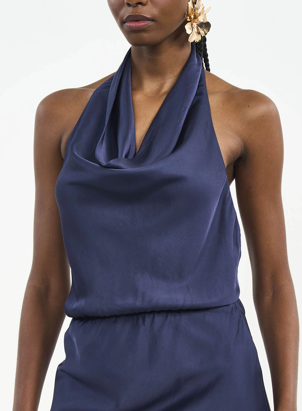Vestido Longo Acetinado Com Costas Abertas Azul