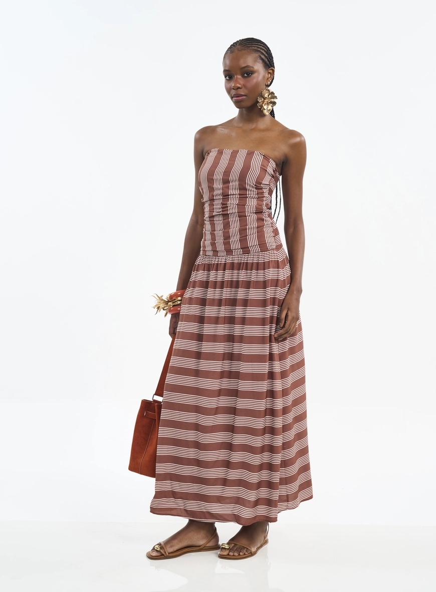 Vestido Longo Estampado Com Franzidos