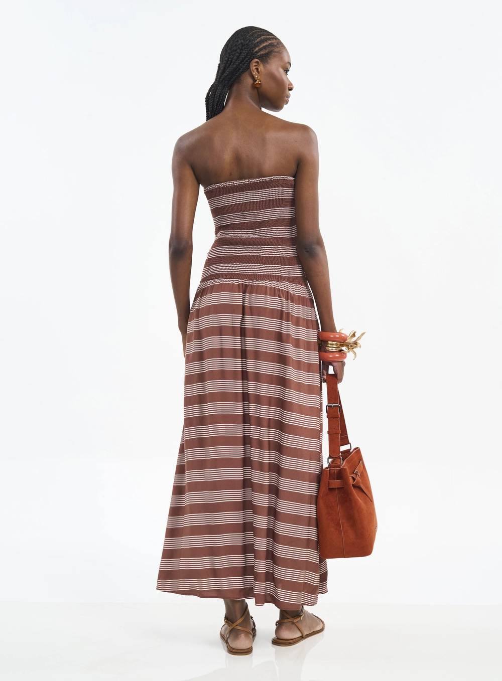 Vestido Longo Estampado Com Franzidos Estampados