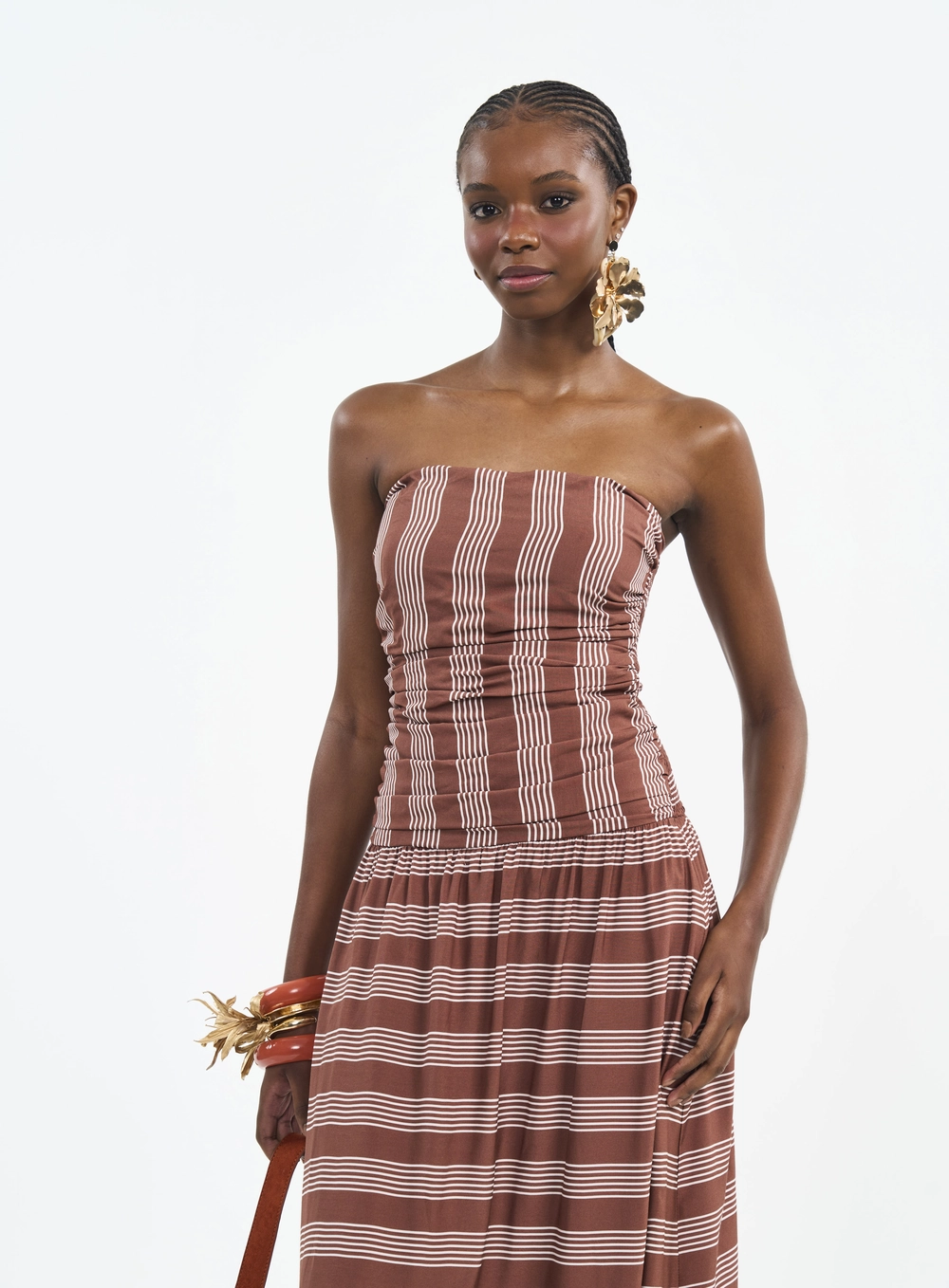 Vestido Longo Estampado Com Franzidos Estampados