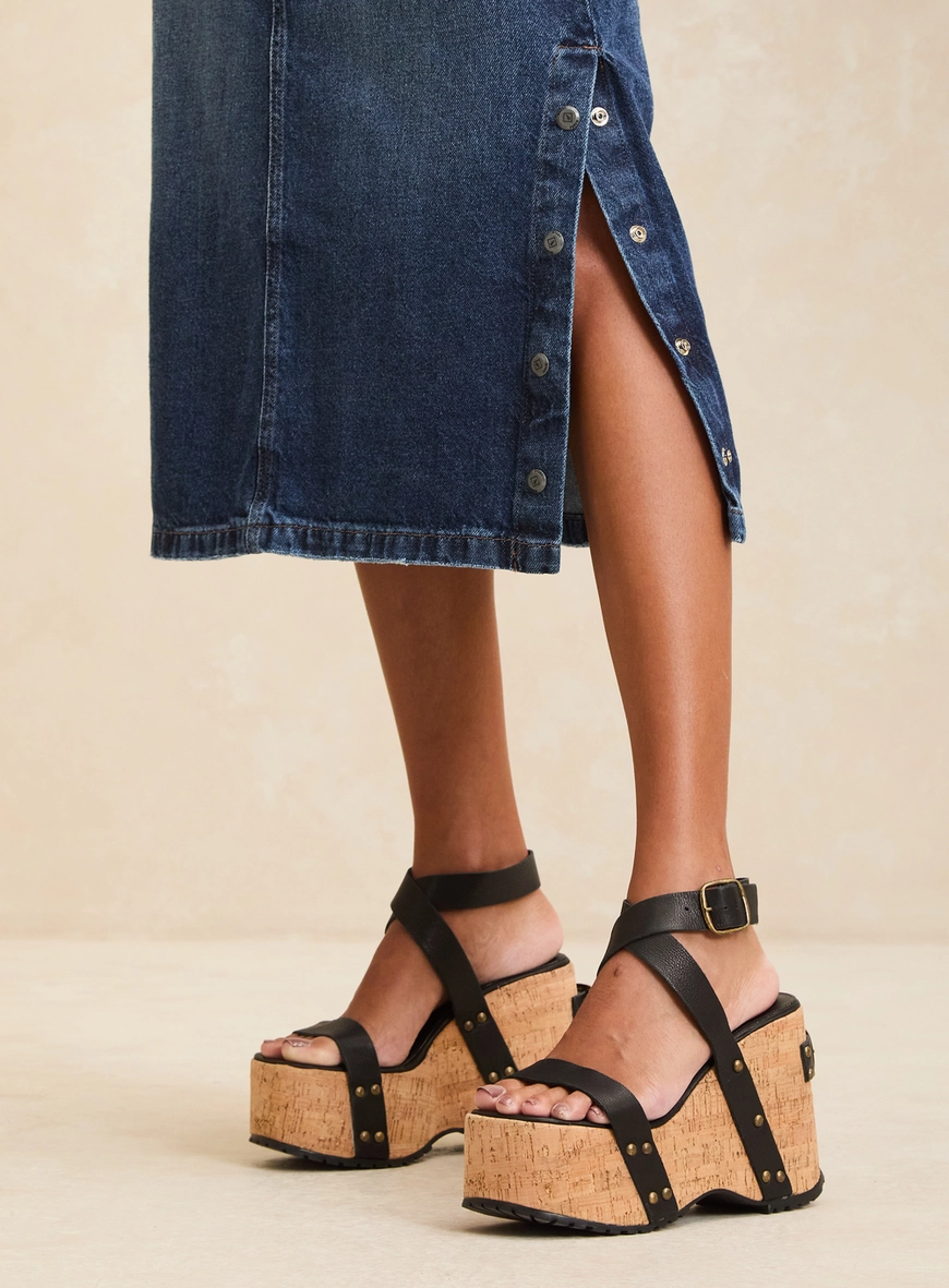 Saia Jeans Midi Reta Cintura Média Com Fenda Índigo 4