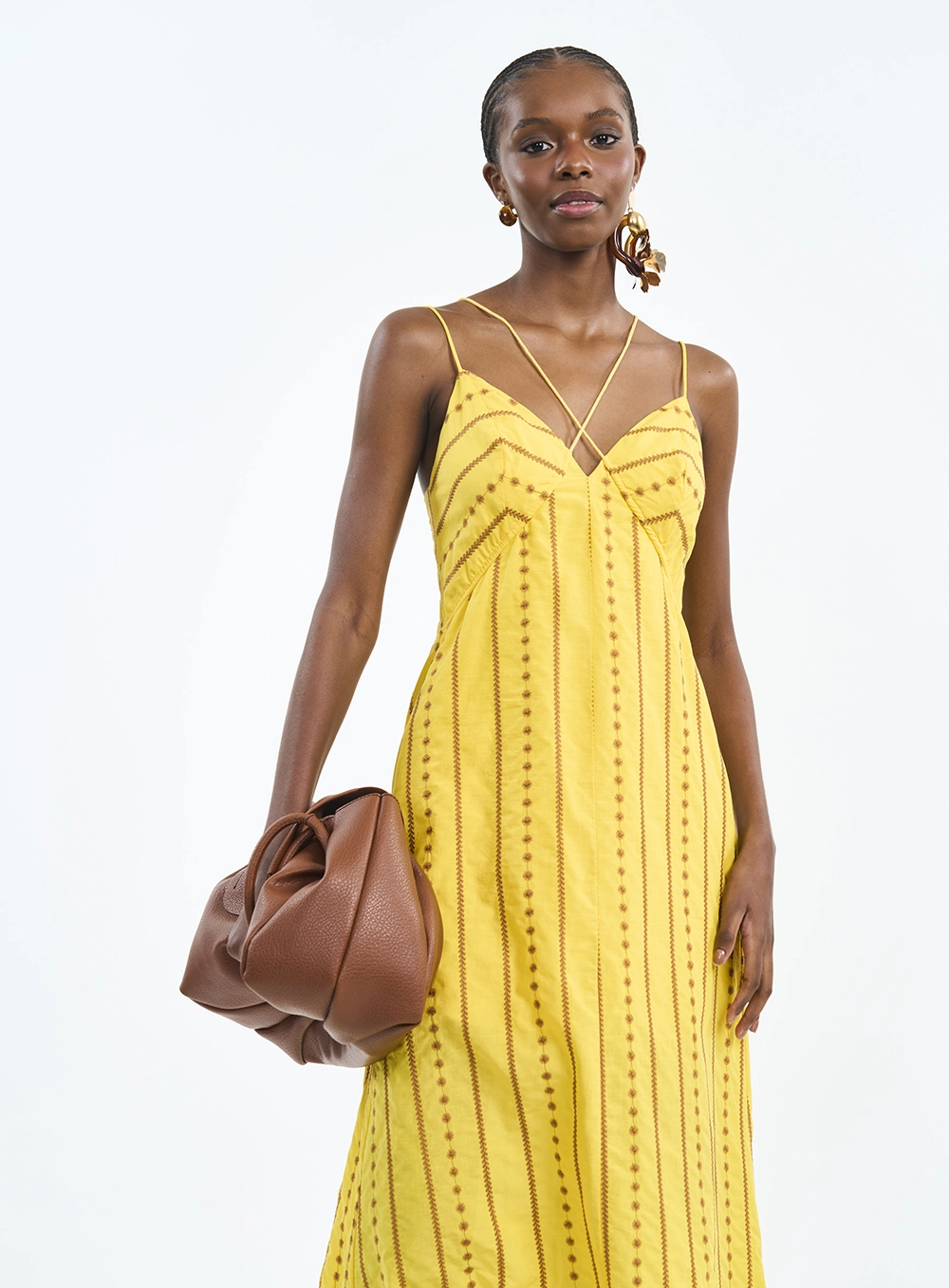 Vestido Midi Com Estampa E Amarração Estampados
