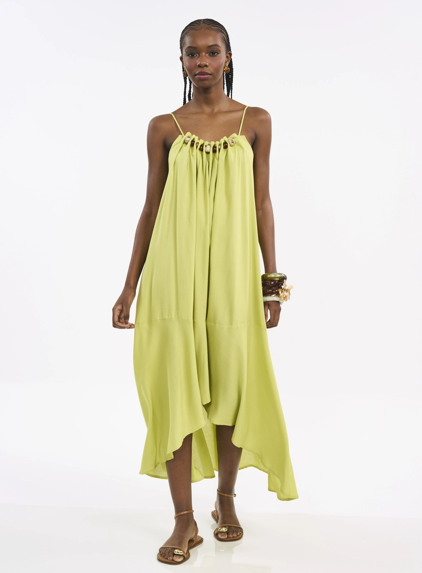 Vestido Midi Assimétrico Com Pedrarias