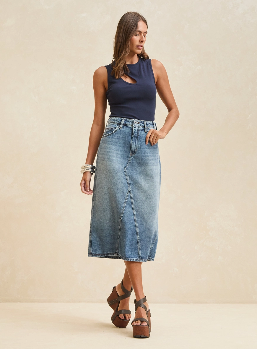 Saia Jeans Midi Índigo 1