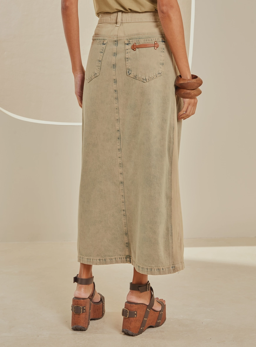 Saia Sarja Midi Com Abertura Frontal Verde