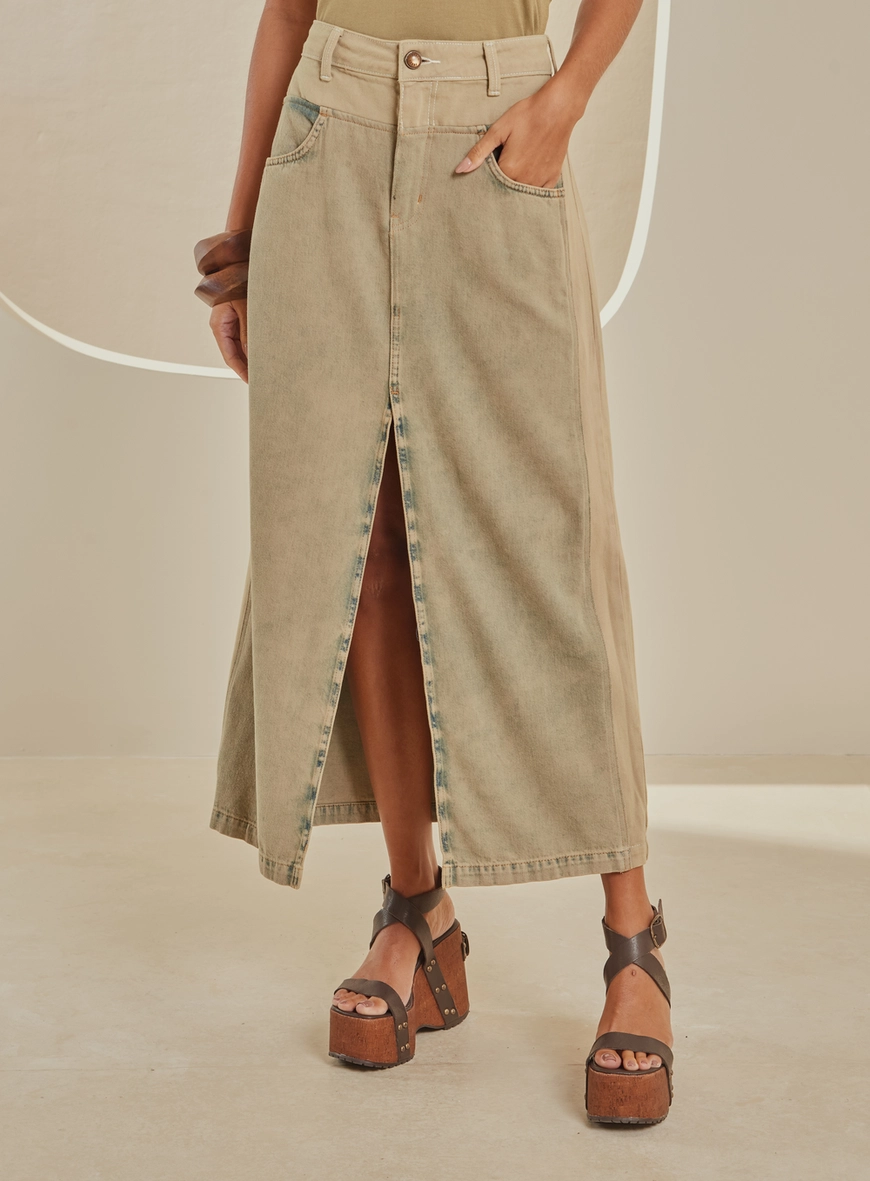 Saia Sarja Midi Com Abertura Frontal Verde