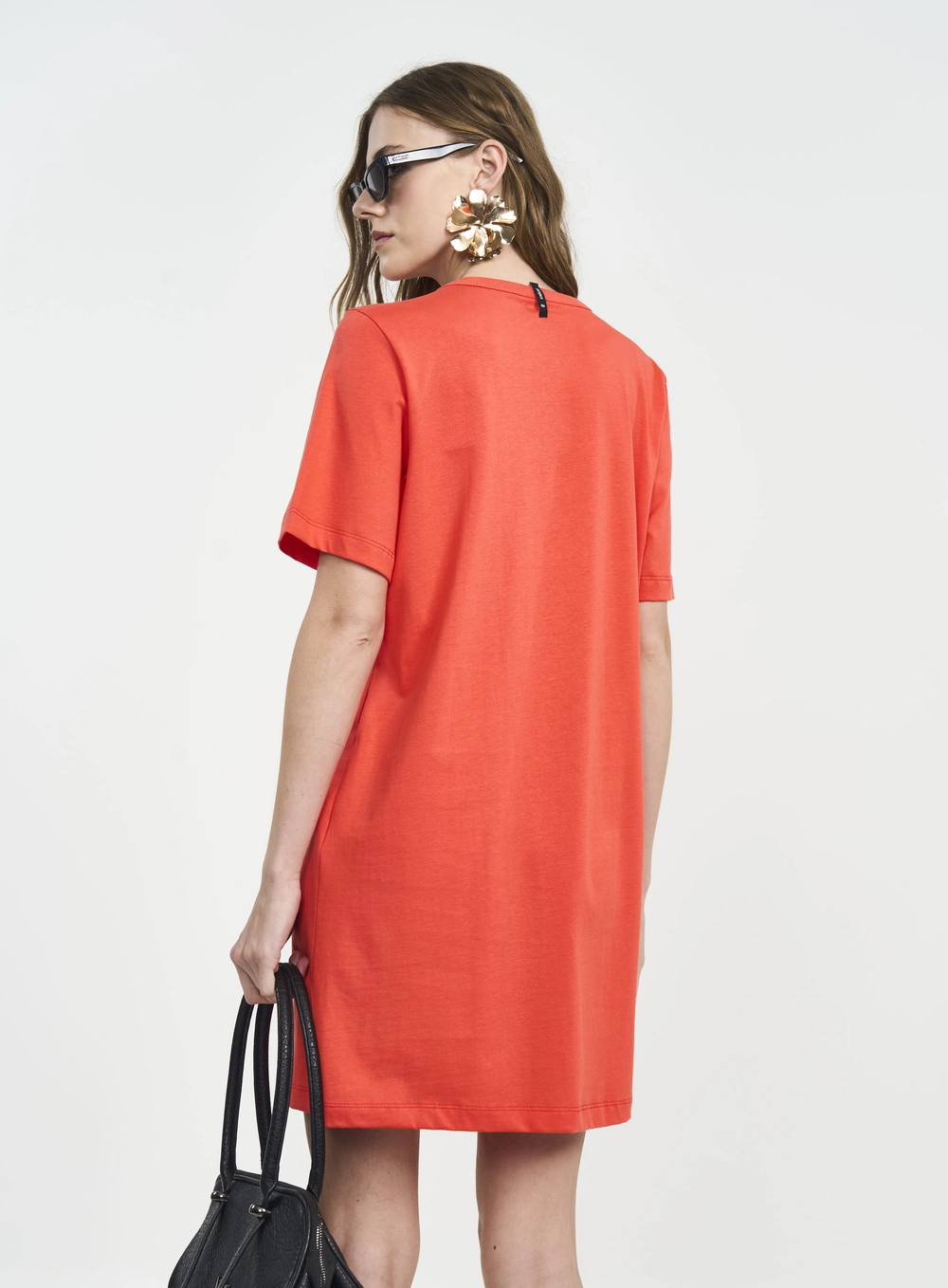 Vestido Curto Com Estampa Laranja