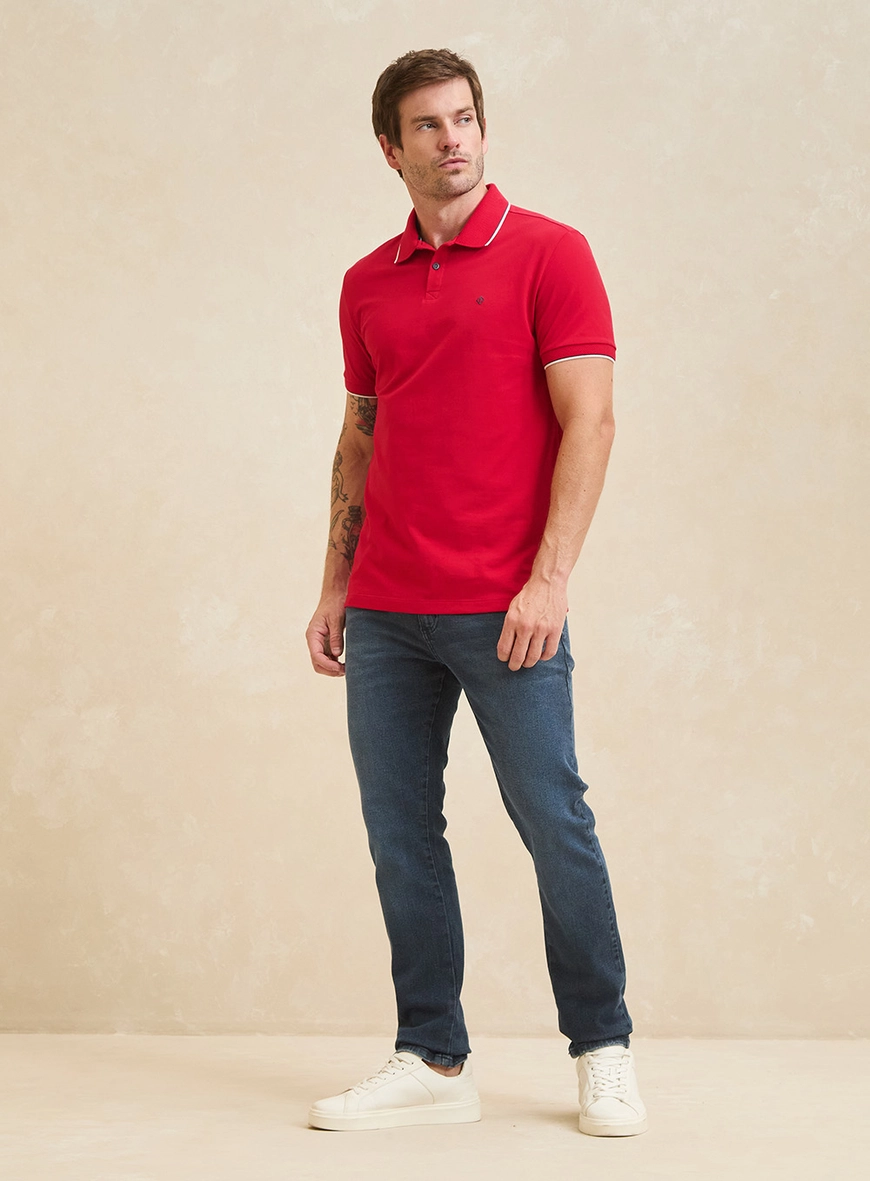 Polo Masculina Muscle Jacquard Com Frisos Vermelho