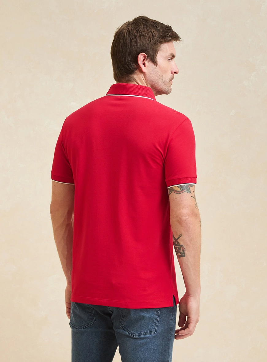 Polo Masculina Muscle Jacquard Com Frisos Vermelho
