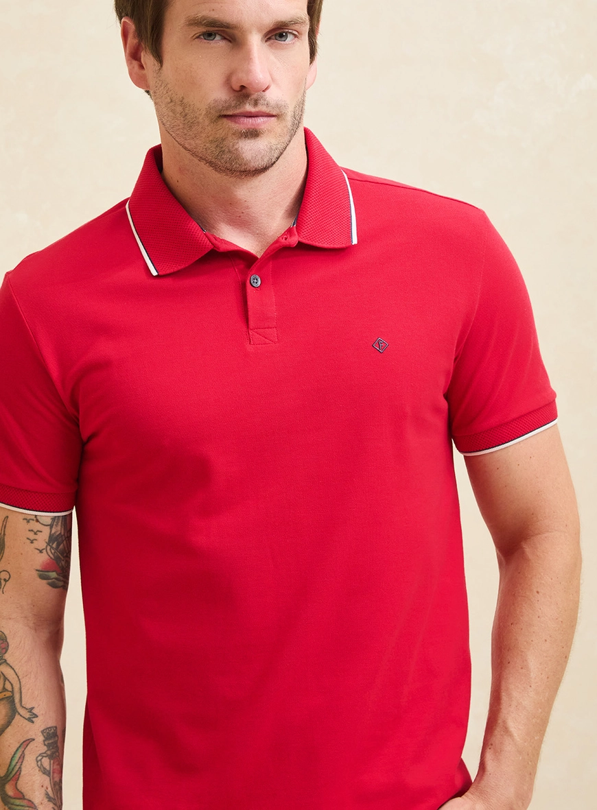 Polo Masculina Muscle Jacquard Com Frisos Vermelho