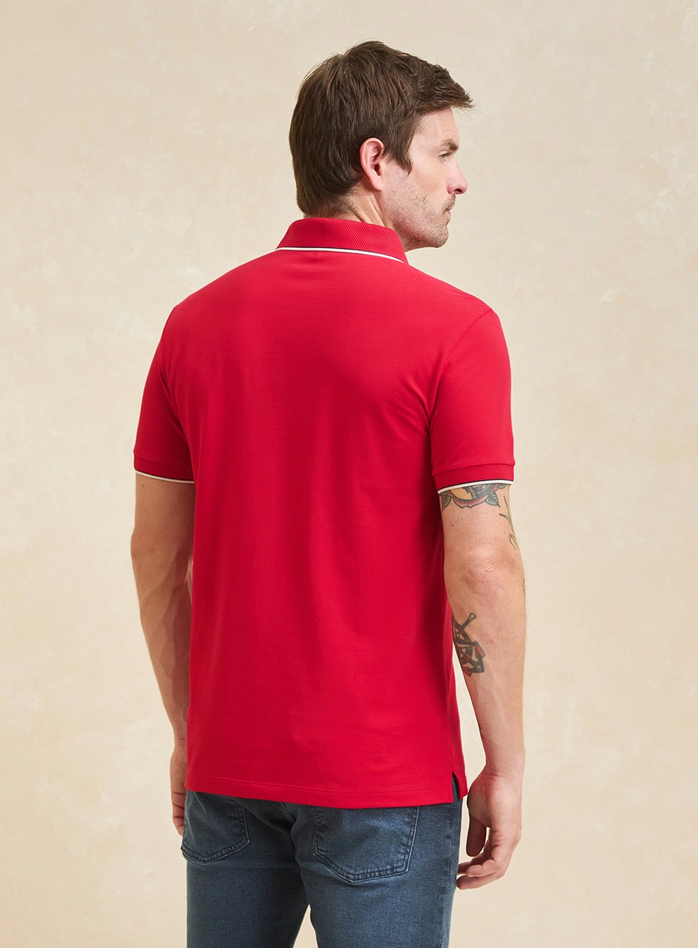 Polo Masculina Muscle Jacquard Com Frisos Vermelho 2