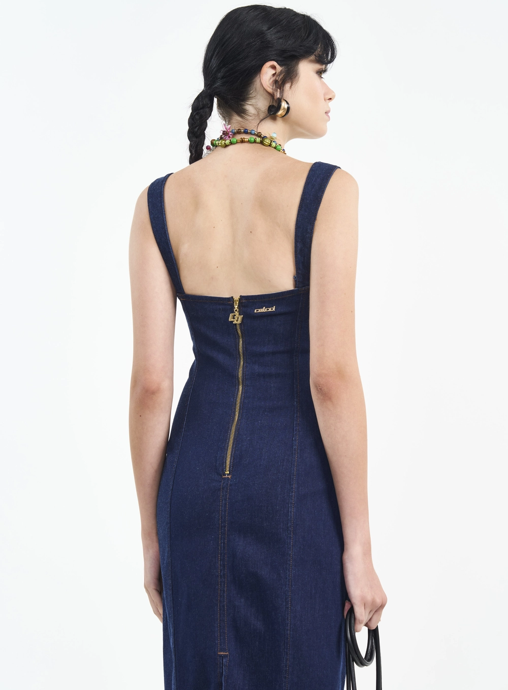 Vestido Midi Jeans Com Costuras E Zíper Índigo