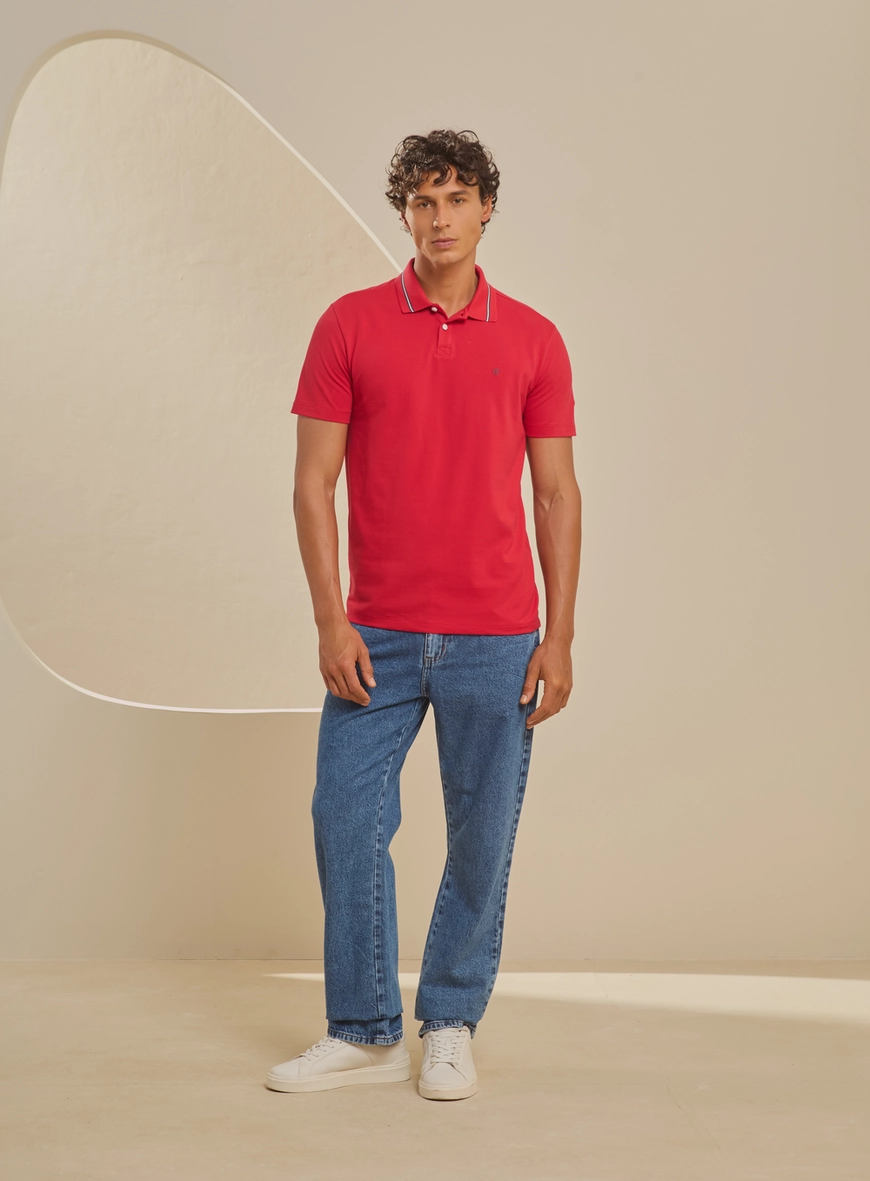 Polo Muscle Masculina Com Frisos Vermelho