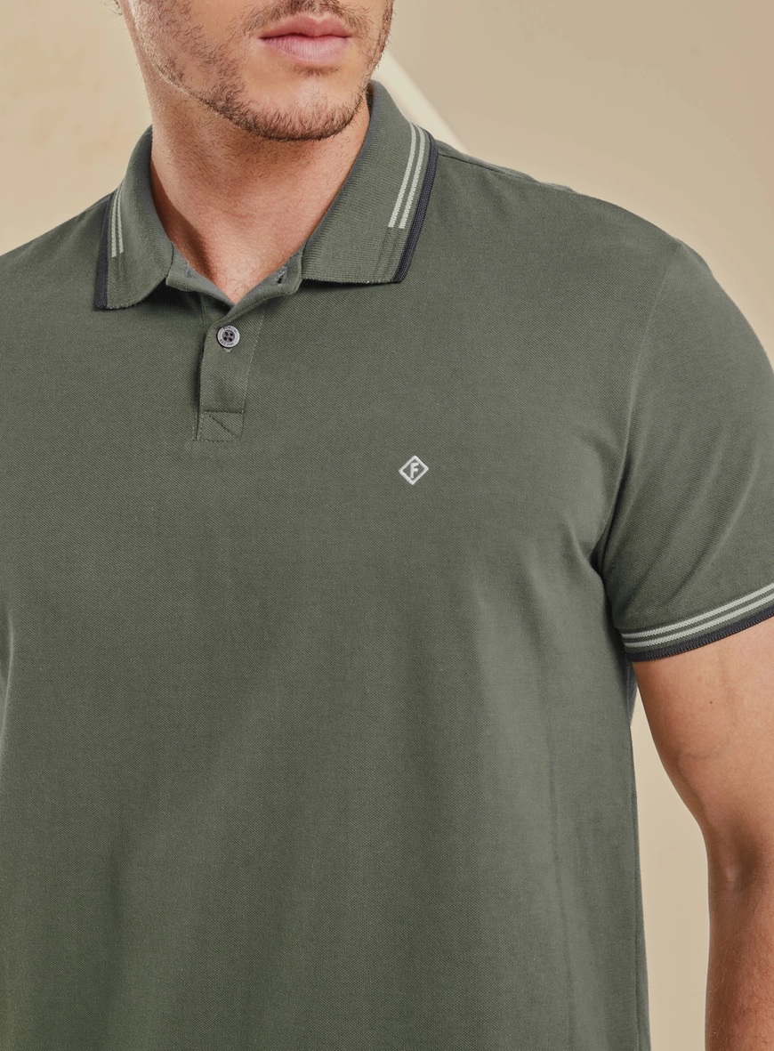 Polo Masculina Muscle Com Contraste Verde