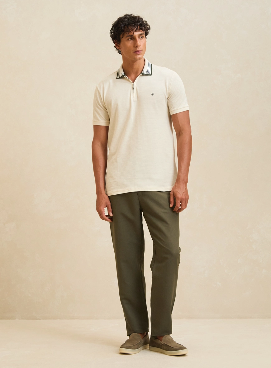Polo Masculina Muscle Piquet Jacquard Com Frisos Bege Italian