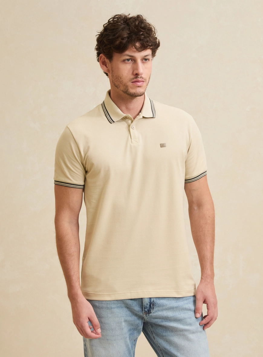 Polo Masculina Muscle Piquet Bege 3