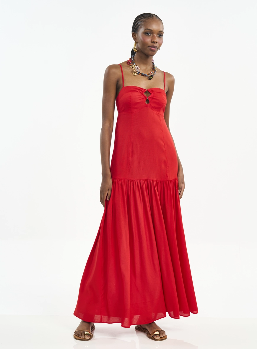 Vestido Longo Com Argola E Alças Finas