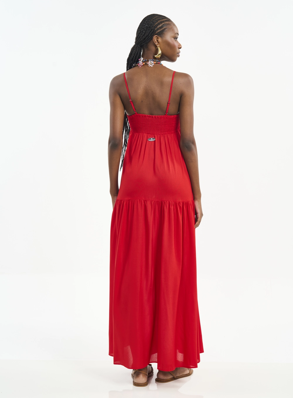 Vestido Longo Com Argola E Alças Finas Vermelho