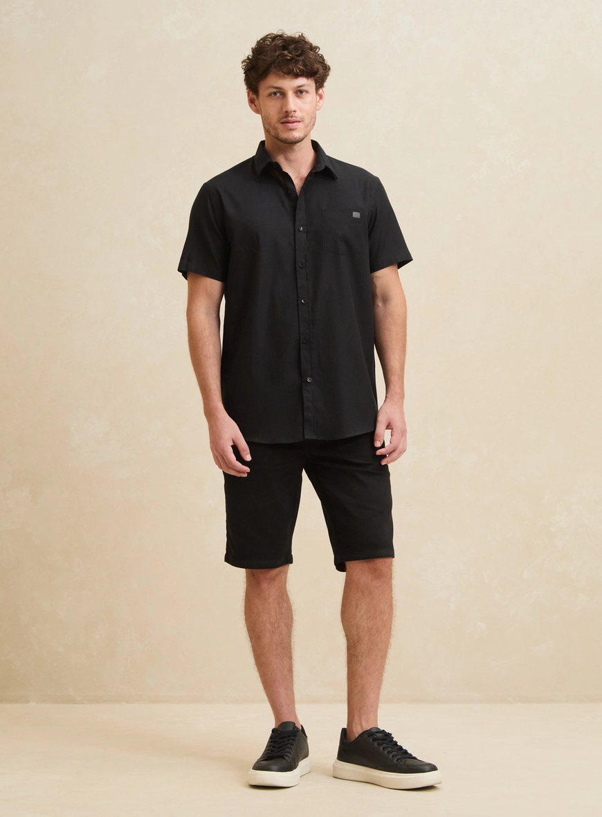 Camisa Masculina Relax Manga Curta Preto