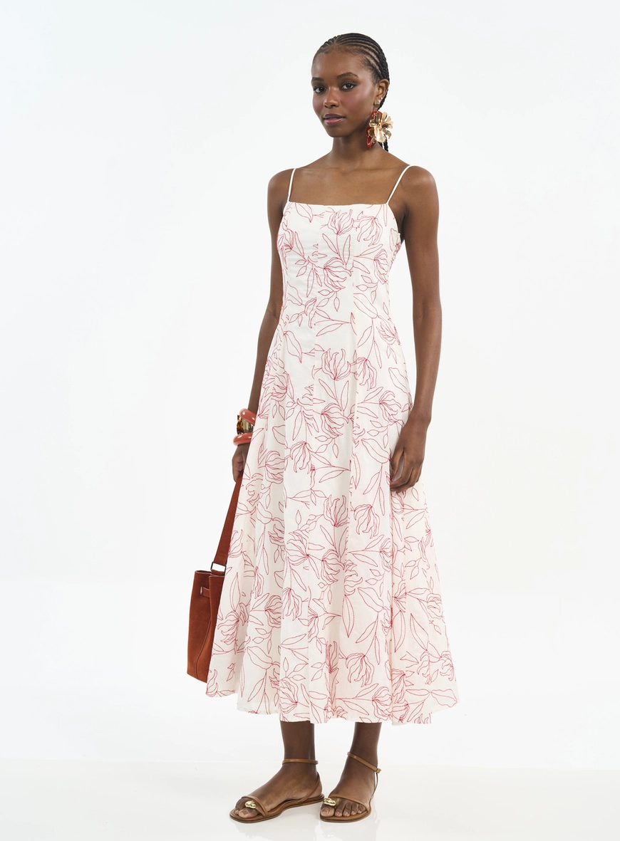 Vestido Midi Estampado Com Alças Finas