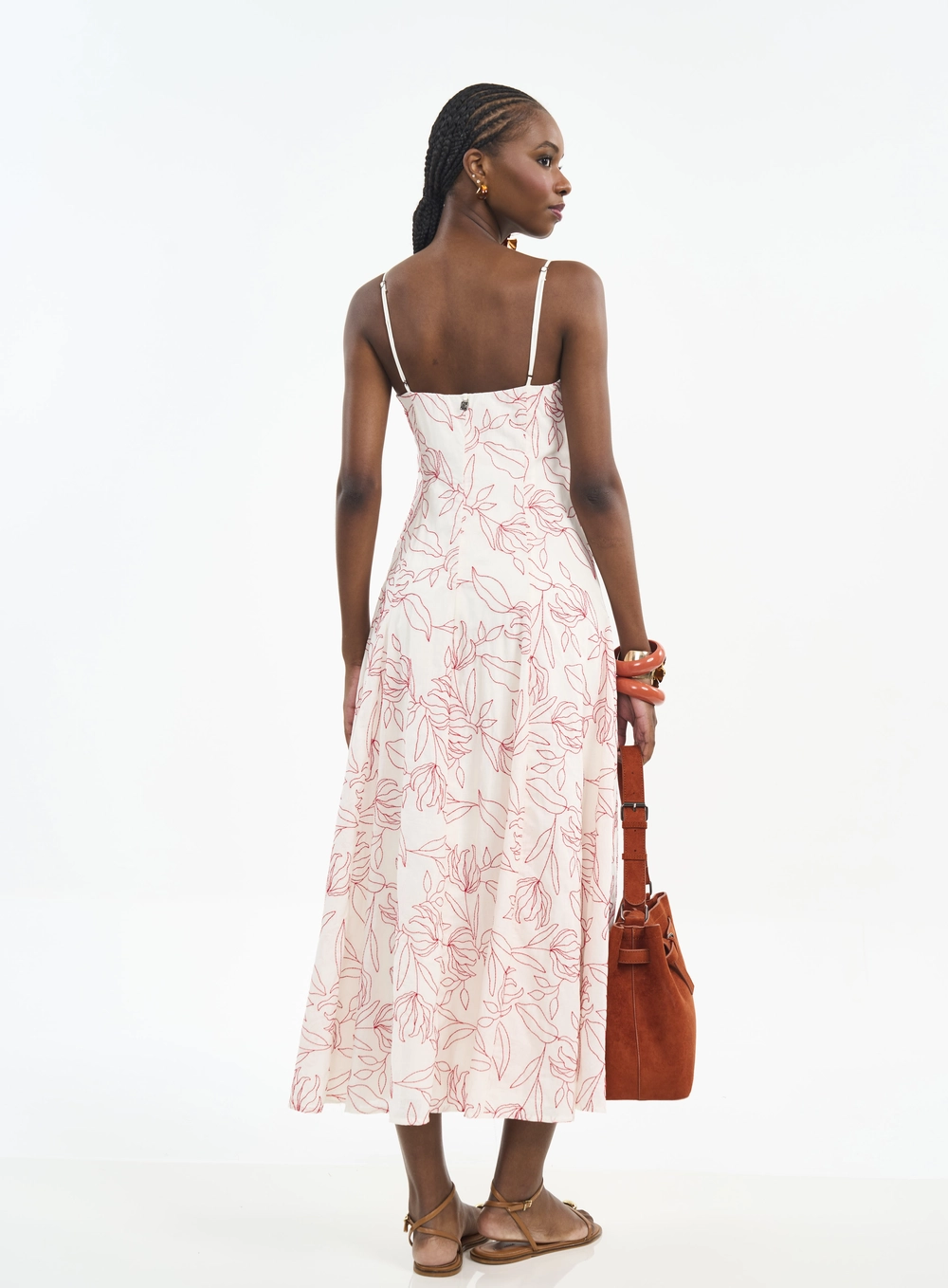 Vestido Midi Estampado Com Alças Finas Estampados