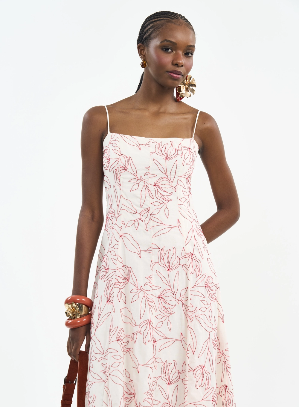 Vestido Midi Estampado Com Alças Finas Estampados
