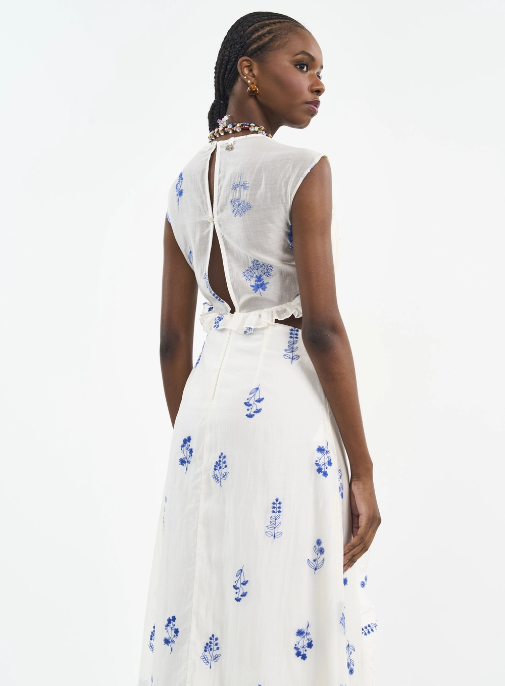 Vestido Midi Com Bordado E Recorte Estampados