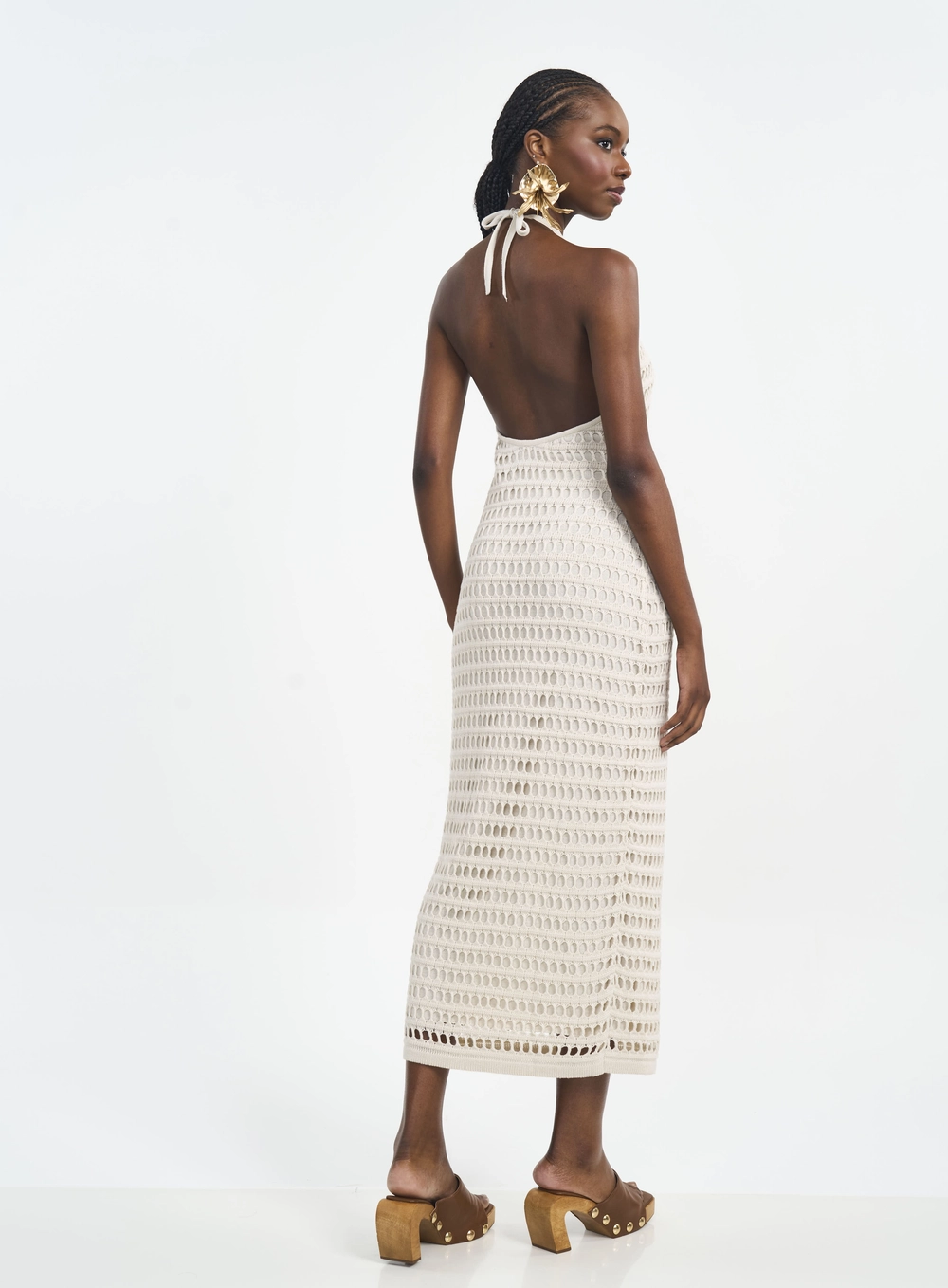 Vestido Longo Frente Única Com Transparência Bege