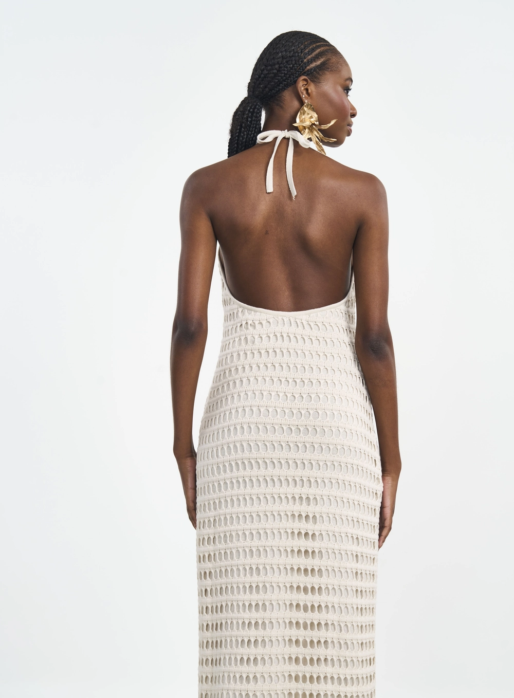Vestido Longo Frente Única Com Transparência Bege