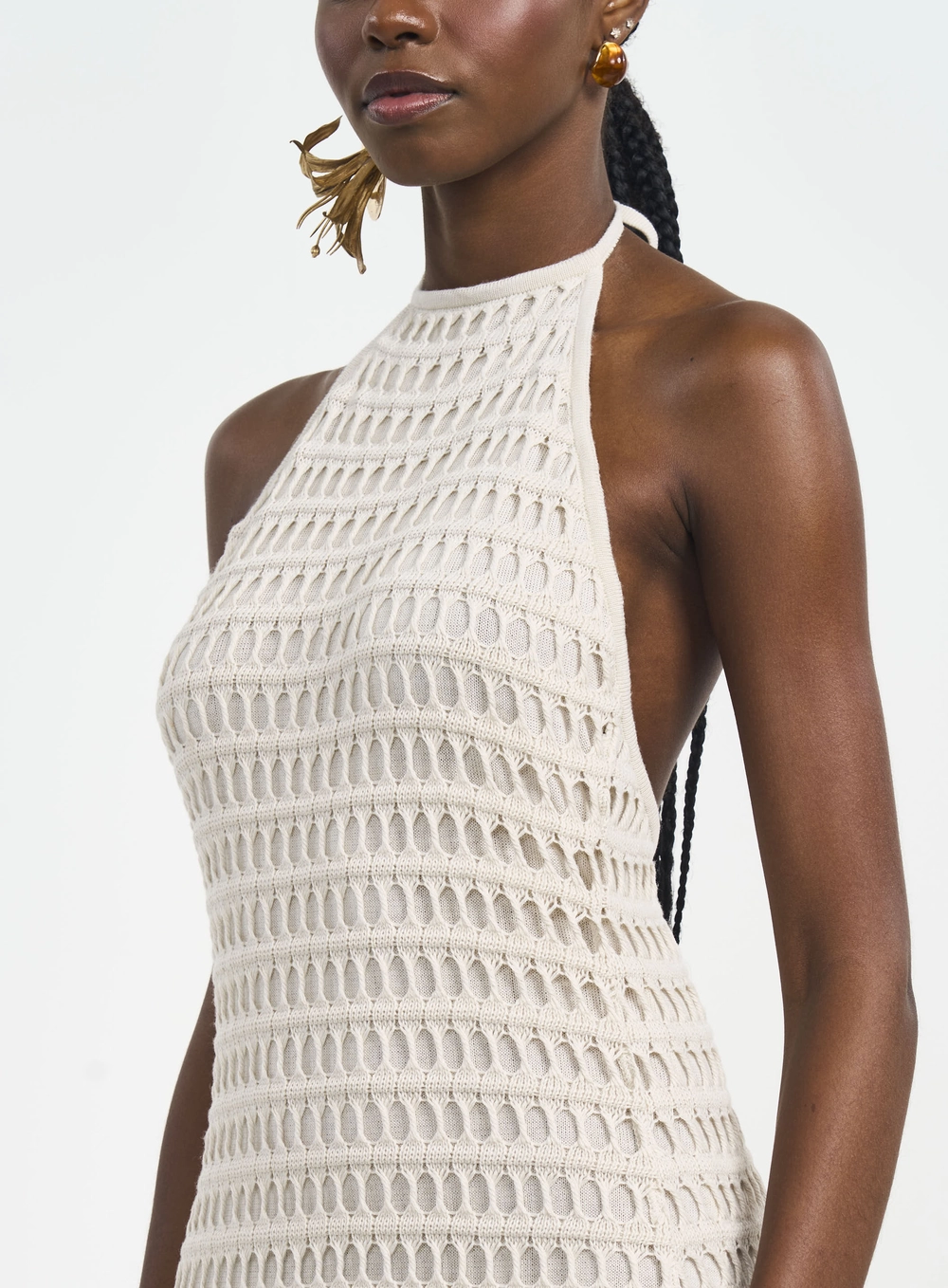 Vestido Longo Frente Única Com Transparência Bege