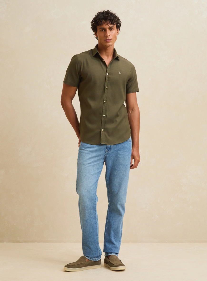 Camisa Masculina St Barths Manga Curta Verde 1
