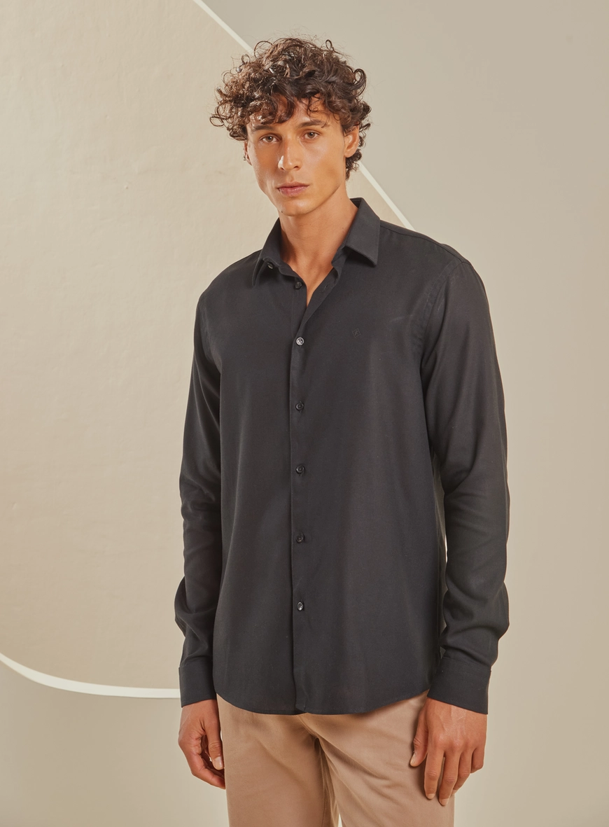 Camisa Masculina Relax Manga Longa Preto