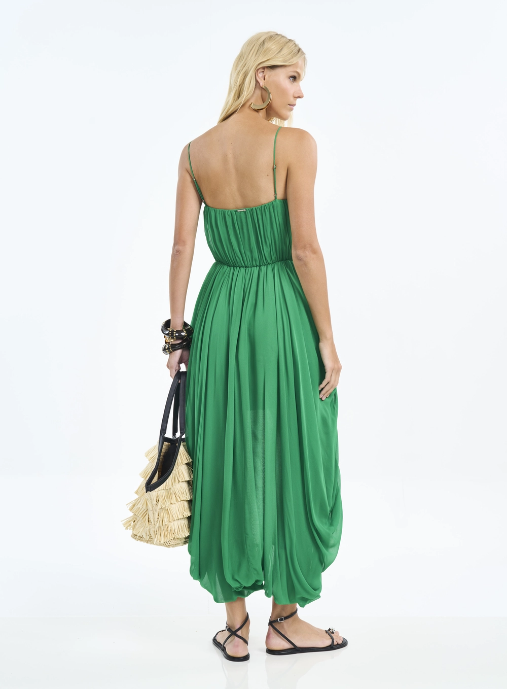 Vestido Com Alças E Barra Mullet Franzida Verde Vanity
