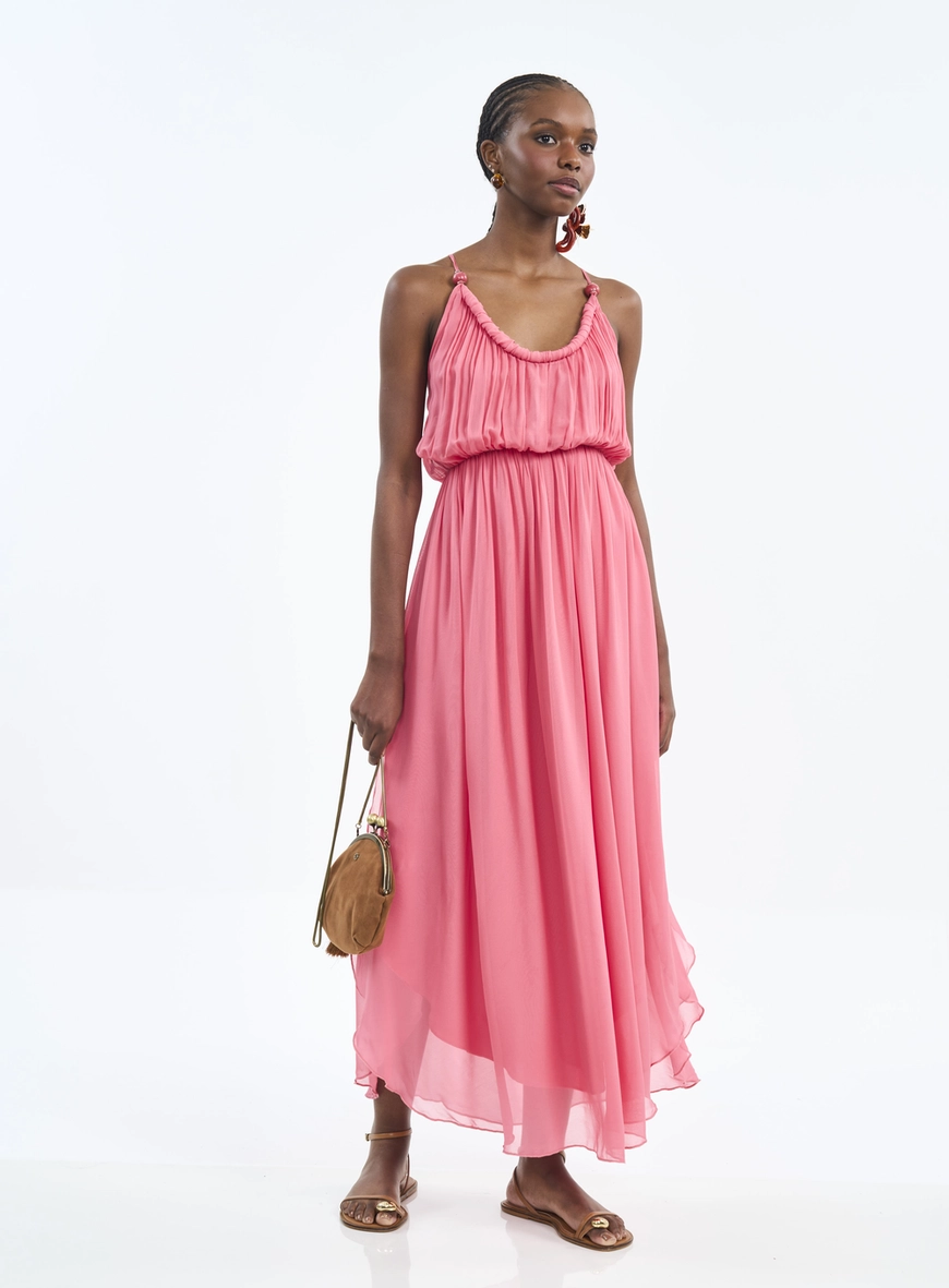 Vestido Longo Com Alças Cruzadas E Franzidos