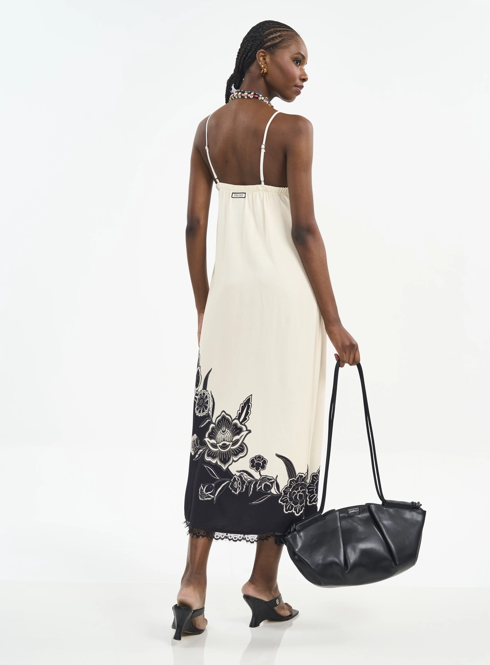 Vestido Midi Com Estampa Localizada E Renda Off