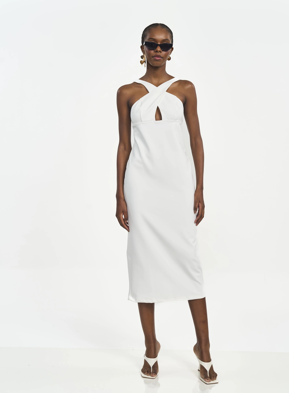 Vestido Midi Com Transpasse E Recorte Off Shell