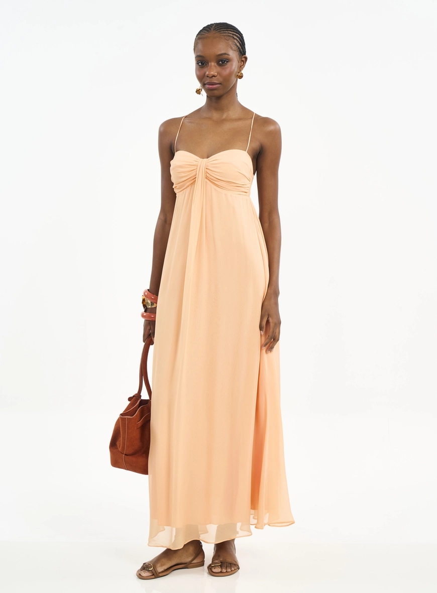 Vestido Longo Fluido Com Franzidos