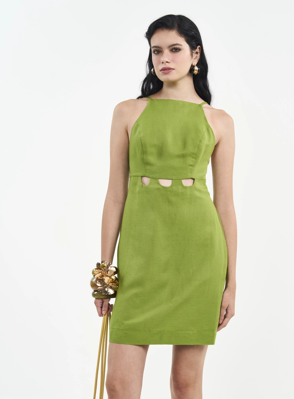 Vestido Curto Com Alças E Recortes Verde