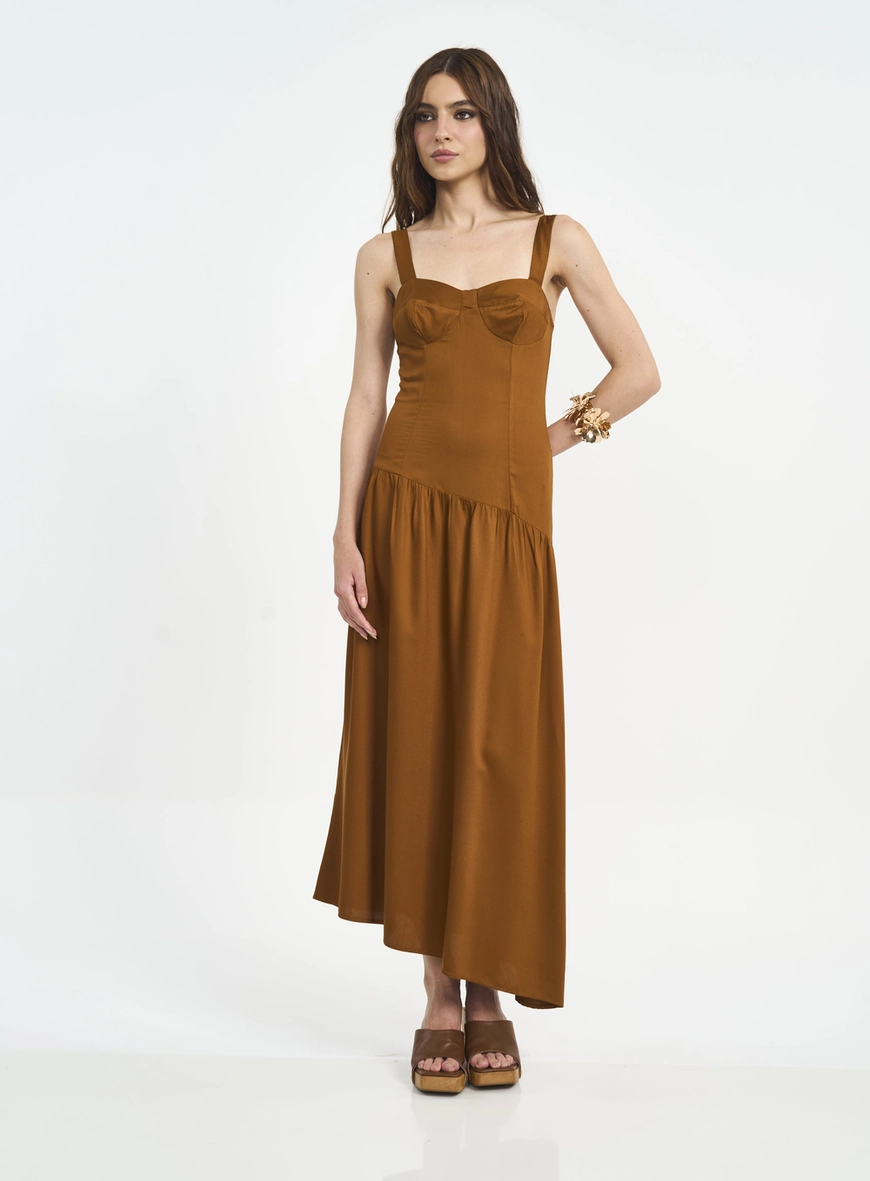 Vestido Longo Bustiê Com Barra Assimétrica